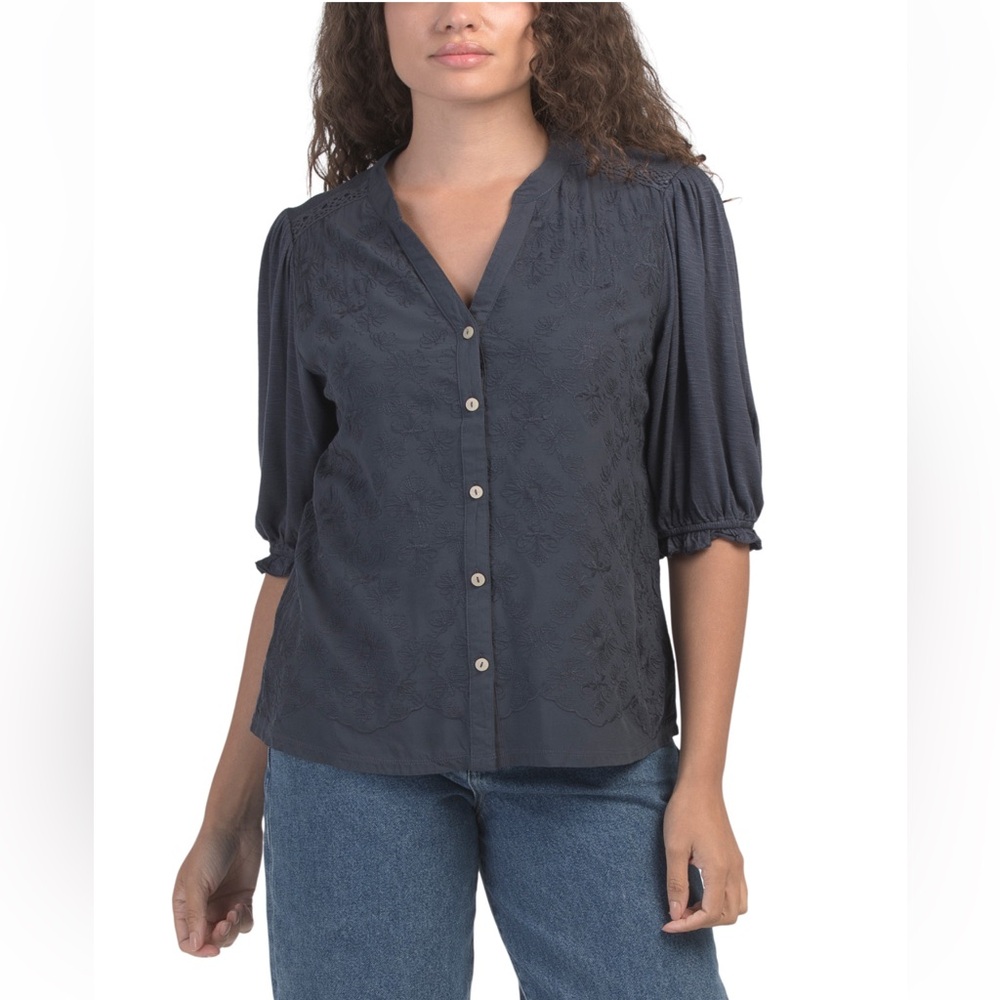 Democracy Button Down Rayon Blouse - image 1